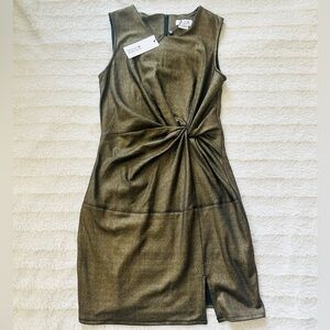 Molly Bracken Shimmering Gold Twist Front Mini Dress